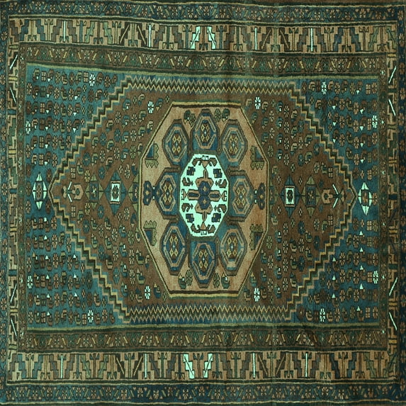 Ahgly Company Indoor Square Persian Turquoise Blue Traditional Area Rugs, 7' Square