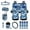 Wolf Forest Blue, variant on Renewold Black Horse Galaxy 15 PCS Car Seat Cover Set, with Steering Wheel Seat Belt Cover Rear View Mirror Cover Coaster Trash Cans Keychain Air Vent Storage Bag Universal Fit