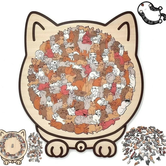 135-Piece Colored Cat Shaped Wooden Jigsaw Puzzle, Cats Shaped Wooden Puzzle, Unique Animal Shape Wood Puzzle, Creative Gifts for Cats Lovers, Home Decor (#C)