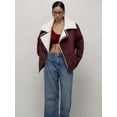 thumbnail image 3 of Chaqueta de cuero Burdeos para mujer, chaquetas cálidas con cremallera y solapa contrastante a la moda para motocicleta, ropa para invierno y otoño 2024, 3 of 5
