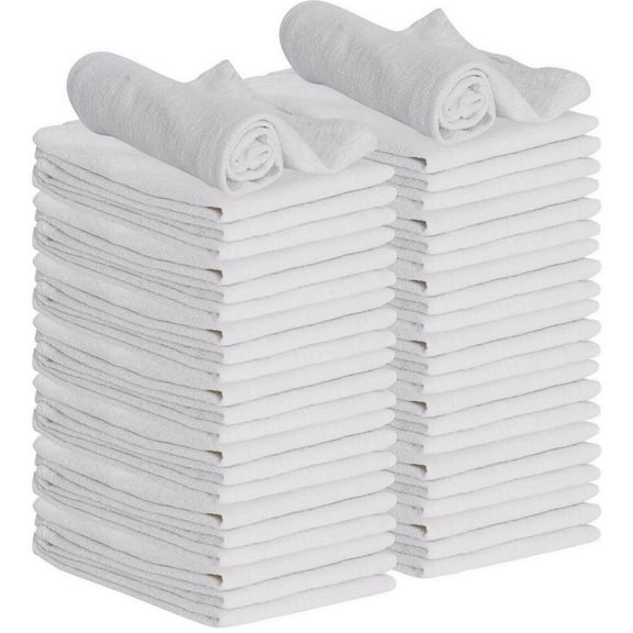 GREEN LIFESTYLE White Shop Towels 12x14, 50 Pack, 100% Cotton Super Absorbent & Durable Shop Rags, Reusable Shop Rags Bulk, Multipurpose Cleaning Towels for Automobiles, Industries, Garage and Home