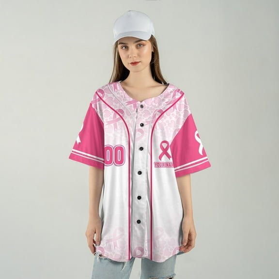 Pink Ribbon Breast Cancer Awareness Baseball Jersey – Custom Name & Number, Support Hope Shirt for Women Men