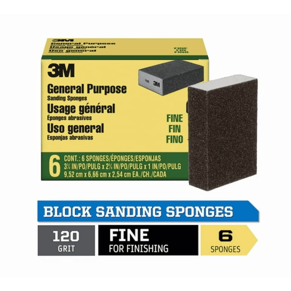 3M All Purpose Fine 120-Grit Sanding sponge 2.62-in x 3.75-in 6 -Pack