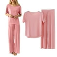 thumbnail image 2 of Womens Petite Summer Pajamas Sets Casual Crewneck Set Breathable Seamless Solid Color Sleepwear Outfit, 2 of 4
