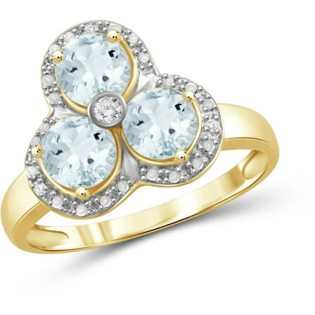 JewelersClub 0.45 Carat T.G.W. Aquamarine Gemstone and 1/20 Carat T.W. White Diamond Gold over Sterling Silver 3-Stone Ring