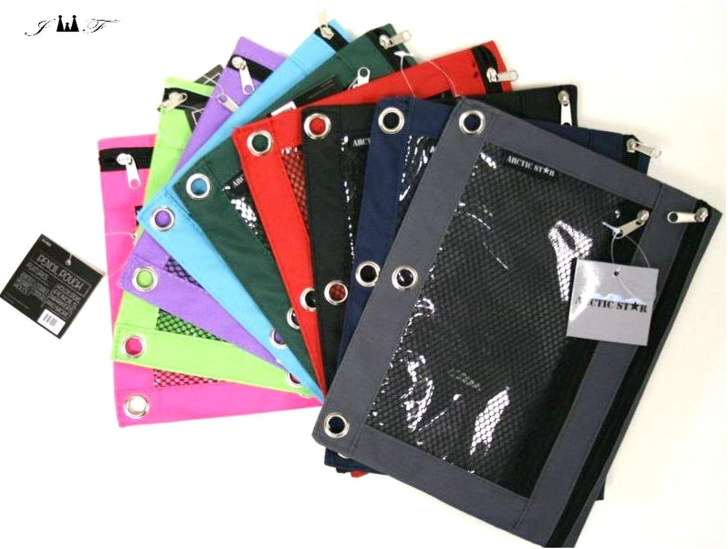 6 Pack, 3Ring Binder Pencil Pouch. Double Zipper with Quick View Mesh