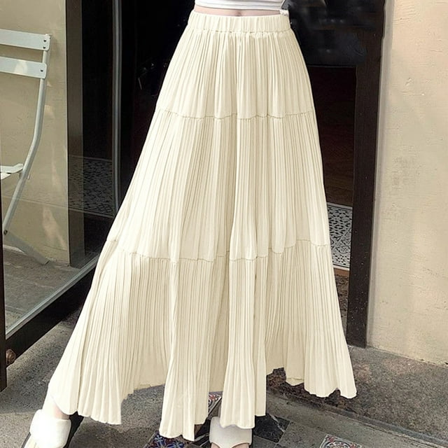 Fiudx Women Dress Oversized Solid Color Mid-Length Dress Chiffon Slim Fit Ruched Bodycon Skirt Summer Savings Clearance