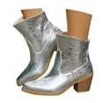 thumbnail image 3 of Women's Ankle Boots Fashion Heel On Synthetic Leather Pointed Toe Casual Dress Booties for Fall Winter Comfort, 3 of 8