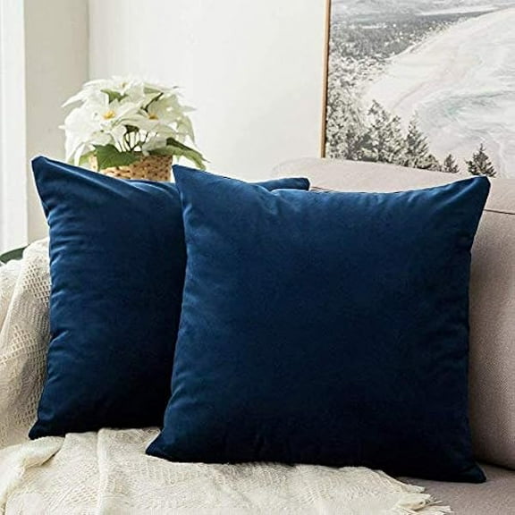 Eryueer Velvet Soft Soild Microfiber Decorative Square Pillow Case Throw Cushion Cover for Sofa Bedroom with Invisible Zipper 16x16 Inch 40x40cm Navy Blue Set of 2 Lined