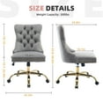 thumbnail image 5 of PAPROOS Vanity Chair, Swivel Home Office Chair, Ergonomic Home Desk Chair with Golden Metal Base, Adjustable Height, Velvet Upholstered Tufted Button Task Chair, Gray, 5 of 10