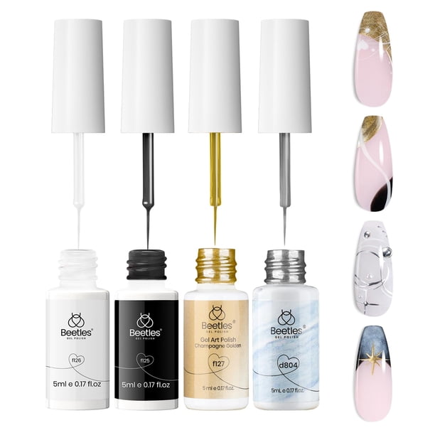 Set de esmaltes de uñas Beetles Gel Liner, 10 ml, 4 unidades, color dorado y plateado