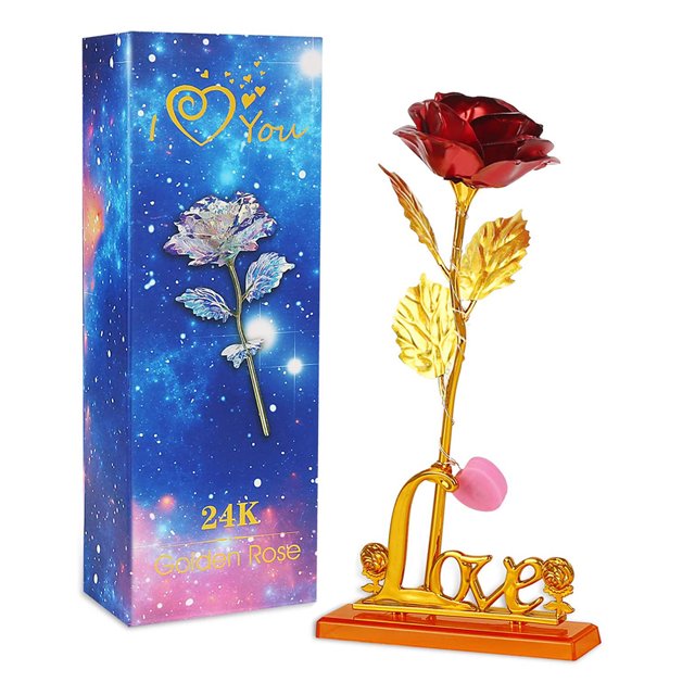 Flor de oro Hoja de oro Corazón de rosa de pie Regalo único para novia Esposa Mujer Mamá Mamá Mamá Día de San Valentín Día de la madre Fiesta de vacaciones Aniversario de bodas Ormromra 2034852-2