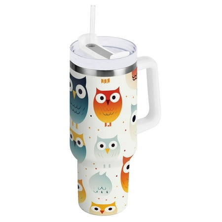 

JSTEL Cute Rainbow Owl 30 oz Tumbler Stainless Steel Water Bottle Vacuum Insulated Cup with Straw Lid & Handle For Travel Car Cup Holder