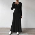 thumbnail image 6 of Women's Fall Winter Slim-Fit Crew Neck Knit Maxi Dresses Casual Solid-Color Long Sleeve Slim Fit Flowy Sweater Dress, 6 of 7