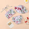 thumbnail image 3 of Uccdo 3Pcs Baby Girls Floral Print Swimsuit Toddler Halter Bikini Trunks Beach Hat Set 0-3Y, 3 of 7
