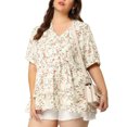 thumbnail image 5 of Unique Bargains Women's Plus Size Floral Layered Flare Hem Casual Peplum Tops 1X White, 5 of 7