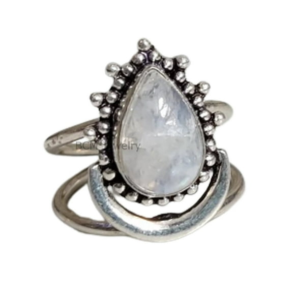925 Sterling Silver Ring For Womens, Genuine Moonstone Ring Gemstone Unique Handcrafted Ring For Her