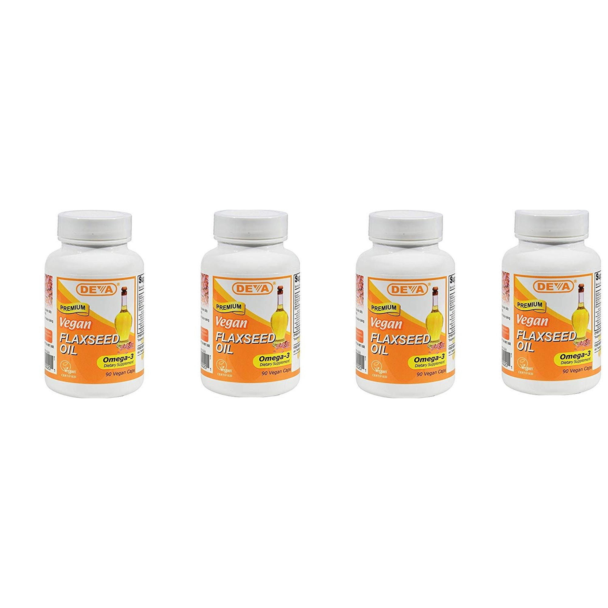 Deva Premium Vegan Omega-3 FlaxSeed Oil Dietary Supplement, 90ct, 4-Pack