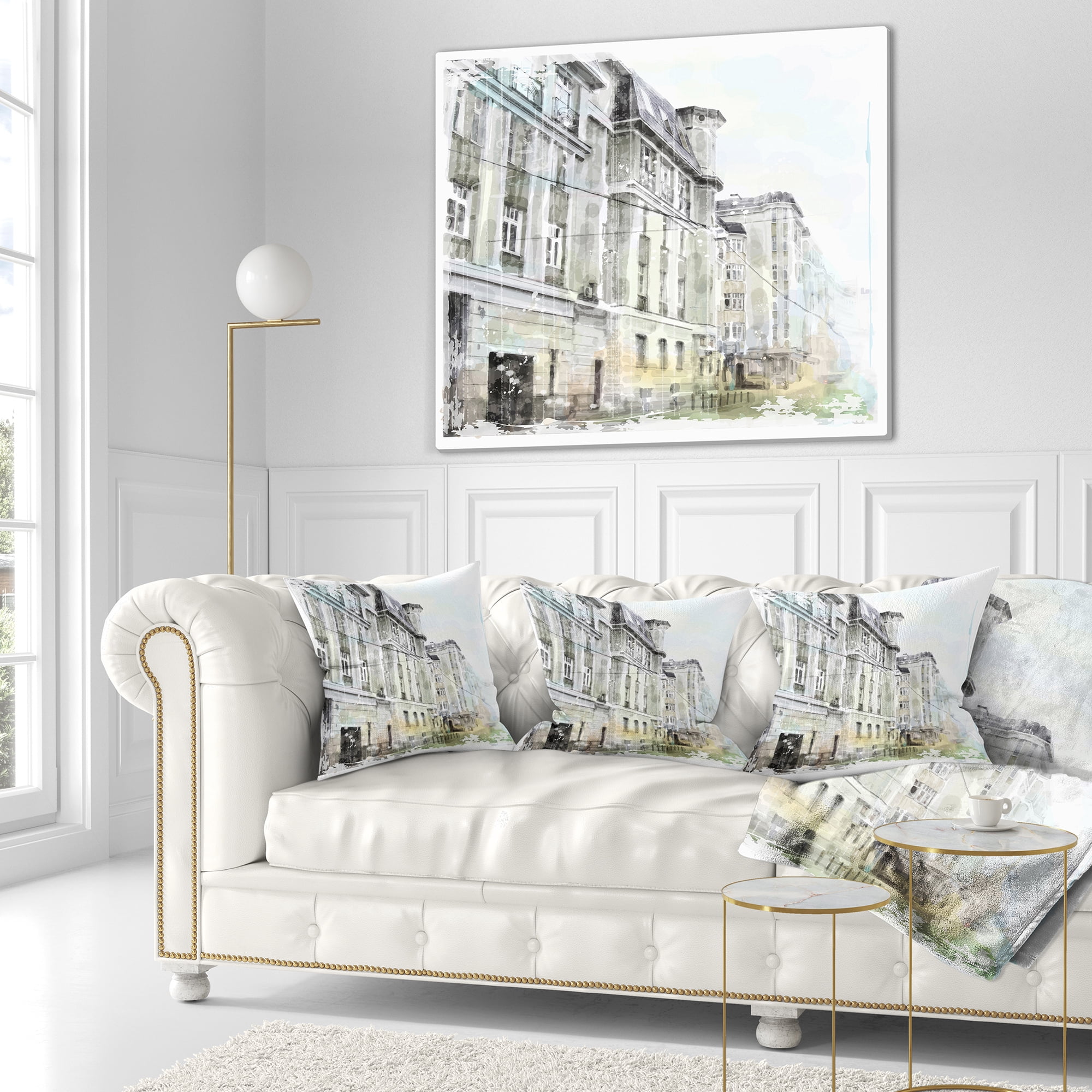Designart Watercolor Dark Illustration - Cityscape Painting Throw Pillow - 16x16