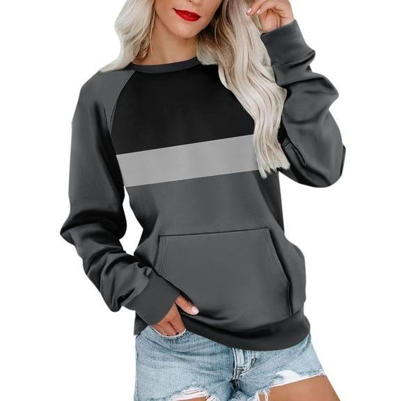 Sale Clearance 2024 Oversized Crewneck Sweatshirt Women Womens Crewneck Sweatshirt Pullover Trendy Sweatshirts Cute Long Sleeve Fall Tops Outfits With Pockets