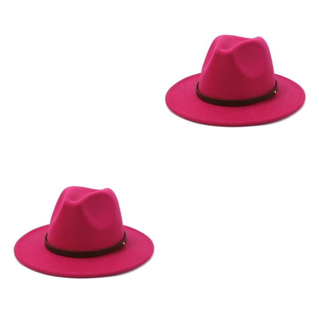 Minnieouse Sombreros con hebilla de cinturón, gorros de ala ancha para otoño e invierno, gorros de lana cálidos para mujer, vaquero, niños, Rosa roja 58cm 2piezas