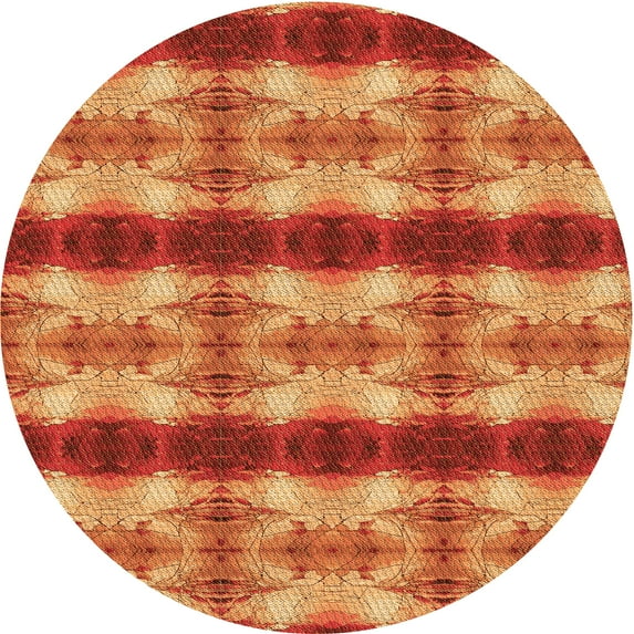 Ahgly Company Machine Washable Indoor Round Transitional Orange Area Rugs, 7' Round