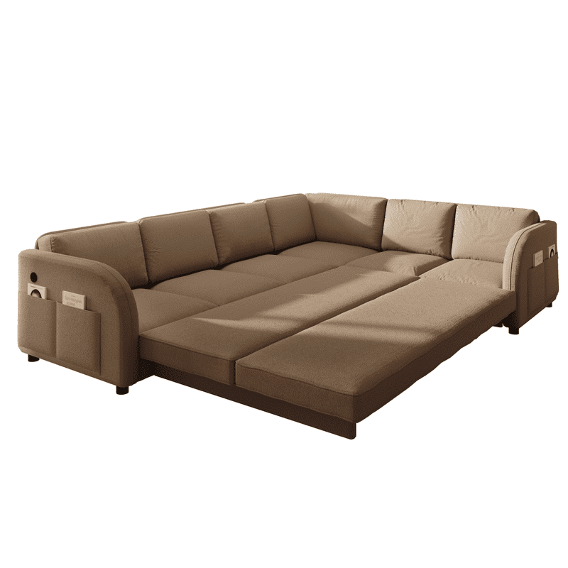 L-Shaped Sectional Sofa with Pull Out Bed, 115.2'' Convertible Sleeper Sofa with Reversible Chaise, USB Charging Ports & Side Pockets, Oversized 6-Seat Sofa Couch for Living Room