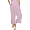 thumbnail image 2 of Lovskoo Womens Wide Leg Cropped Pants Cotton Linen Elastic High Waisted Palazzo Pants with Pockets Pink, 2 of 7