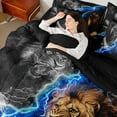 thumbnail image 4 of Manfei Safari Lions 7pcs Bedding Comforter Set,Abstract Lightning Queen Bedding Sets Super Cozy,Woodland Animal Queen Sheet Sets,Luxury Boys Bedroom Decor,Reversible, 4 of 8