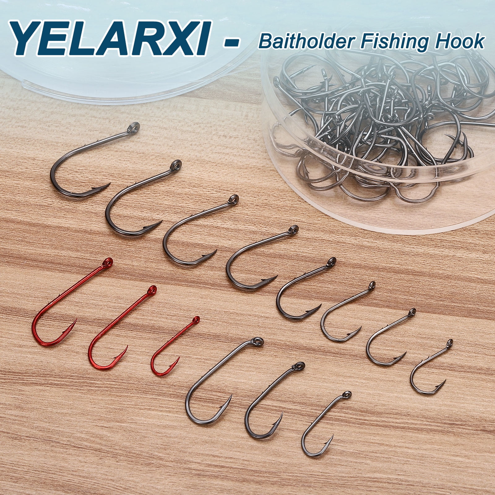 Uxcell Bait Holder Fishing Hook, High Carbon Steel Double Barbed J Fishing Hook Closed Eye, Offset, 4/0# & Black & 100Pcs - Fitting For(Saltwater/Freshwater Rigs)