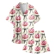 thumbnail image 4 of Likimi Child Kids Girls Halloween Pajamas Set Short Sleeve Hallowmas Pumpkin Print Lapel Button Down Pjs Tops With Shorts For Party Casual Sleepwear, 4 of 4
