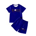thumbnail image 4 of Fshinging Children Clothes Set Summer Letter Print Shorts Suit Short Sleeve Tops 2 Piece Set Garçon Ensemble Size 7-8 Years, 4 of 5