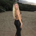thumbnail image 4 of Womens Sexy Halter Straps V-Neck Backless Bodycon Long Dress Hollowed Metal Chain Patchwork Ruched Butt Party Dresses Black L, 4 of 4