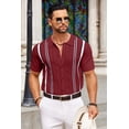 thumbnail image 3 of COOFANDY Mens Knit Polo Casual Stylish Collared Shirt Short Sleeve Crochet Button Down Shirt Beach Vacation Striped Shirts, 3 of 6