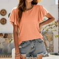 thumbnail image 4 of Brglopf Women Summer Tunic Tops Casual Crew Neck Ruffle Short Sleeve Blouse Solid Hollow out Dressy T Shirts, 4 of 7