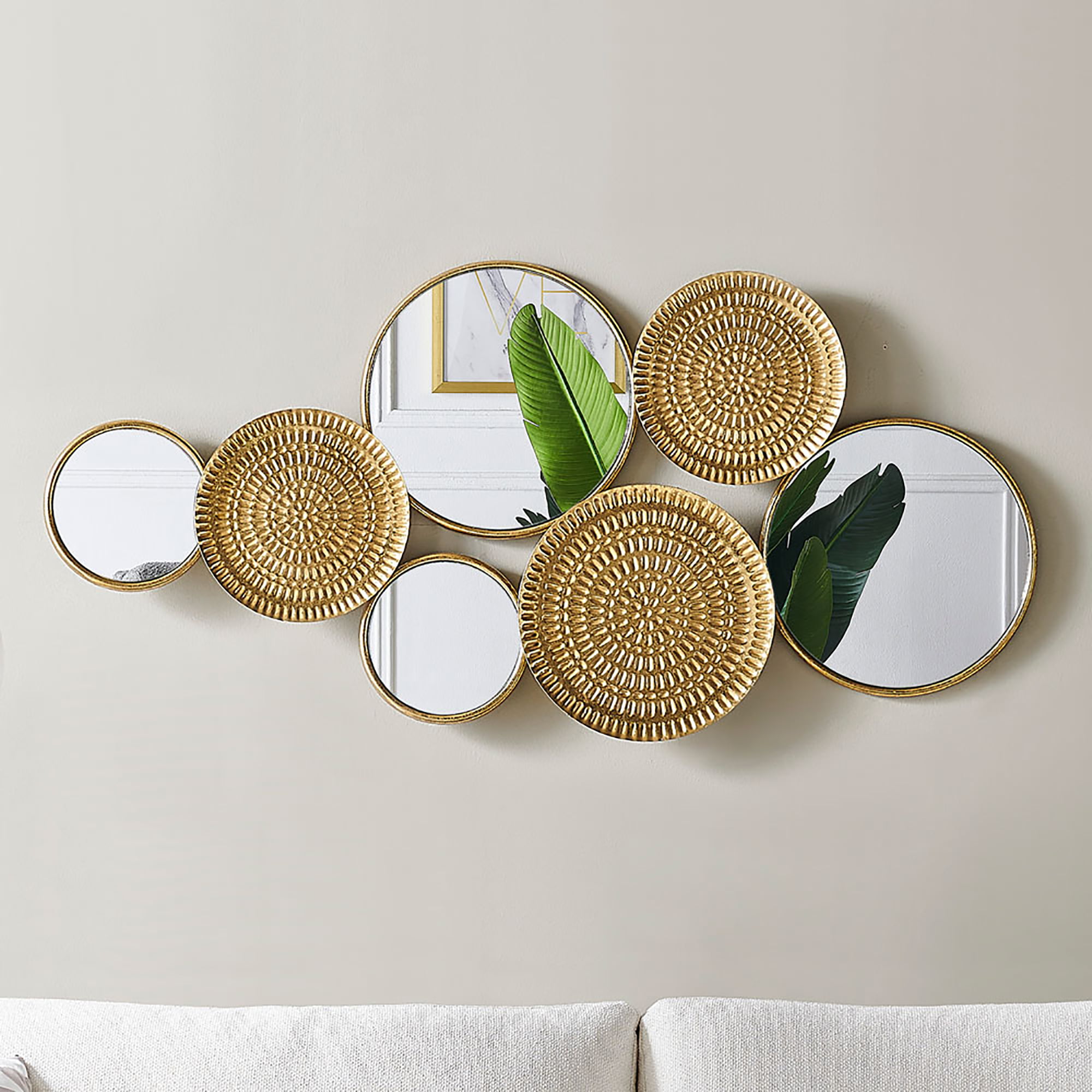 Home Decor Metal Wall Decor with Multi Circle Plates Mirror, Large