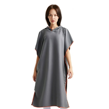

Microfiber Bathrobe Quick-Dry Gray Polyester with Hood Snap Fastener Bath Cape Cloak Poncho Robe Towel for Bath Hot Spring Beach