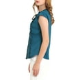 thumbnail image 5 of INSPIRE CHIC Women's Tie Neck Cap Sleeve Button Down Ruffle Summer Shirts M Peacock Blue, 5 of 8