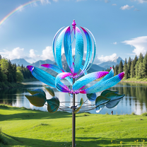 Naipo 82 inch 3D Metal Wind Spinners Outdoor, Extra Spinner Windmill Wind Sculpture w/Stake for Yards and Outdoor Garden Decor, Blue (23.6" W x 91" H)
