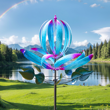 Naipo 82 inch 3D Metal Wind Spinners Outdoor, Extra Spinner Windmill Wind Sculpture w/Stake for Yards and Outdoor Garden Decor, Blue (23.6" W x 91" H)