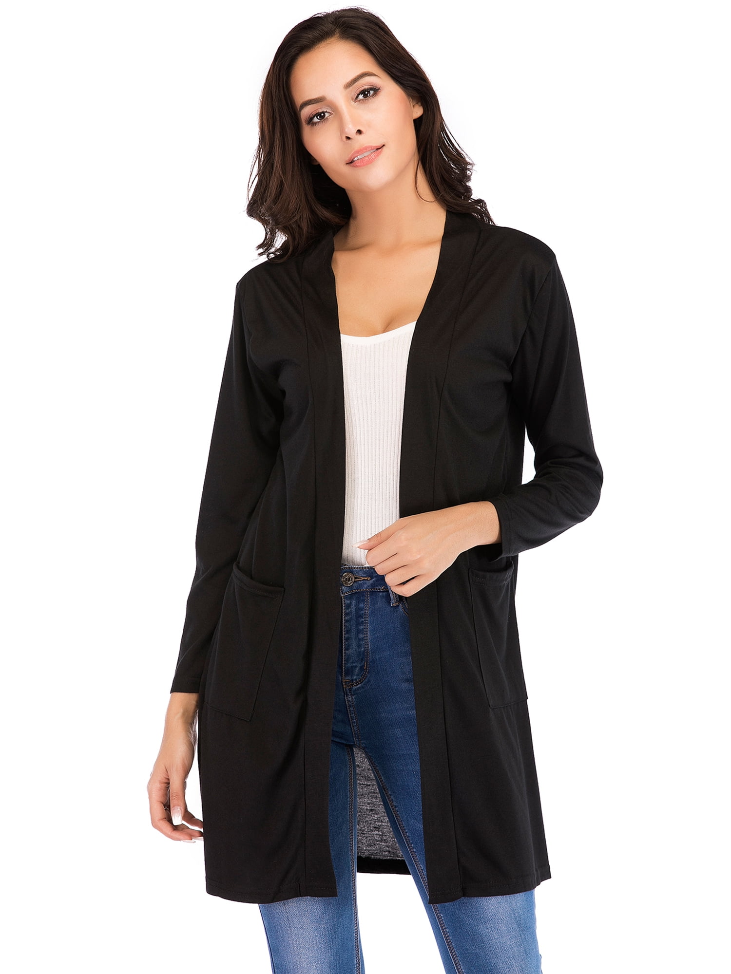 womens long black cardigan with pockets
