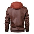 thumbnail image 3 of Abrigo de cuero PU de punto fino con capucha desmontable para hombre de primavera y otoño, abrigo de cuero de motocicleta de talla grande, 3 of 5