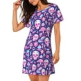 thumbnail image 2 of Uemuo mushroom rainbow color Skull Pattern Women’s Nightdress – Casual Sleep Shirt, Soft Relaxed Fit Short-Sleeved Cotton Sleepwear for Home, Bedtime, and Lounging, 2 of 6
