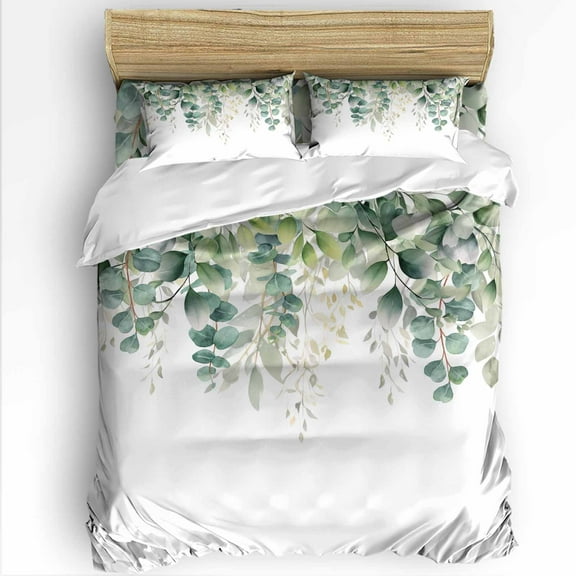Green Leaf Spring Twin Size Comforter Set, Eucalyptus Leaves Watercolor Soft Bedding for All Seasons, 4 Pcs Bed Set with 1 Comforter (68"x86") ,1Sheet(66"x116"), 2 Pillowcases (19"x29")