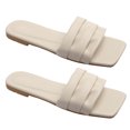 thumbnail image 1 of Sandalias de piel sintética para mujer, con banda plana, elegantes, transpirables, suaves, de color puro, para piscina y playa, color beige, 38, 1 of 8