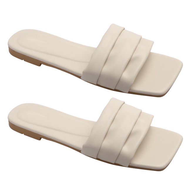 Sandalias de piel sintética para mujer, con banda plana, elegantes, transpirables, suaves, de color puro, para piscina y playa, color beige, 38