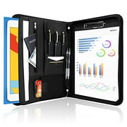 ProCase Portfolio Binder, Leather Padfolio File Folder Zipper Notepad Business Legal Document Holder with Tablet Sleeve, Phone Pouch, Card Organizer, Writing Pad -Black