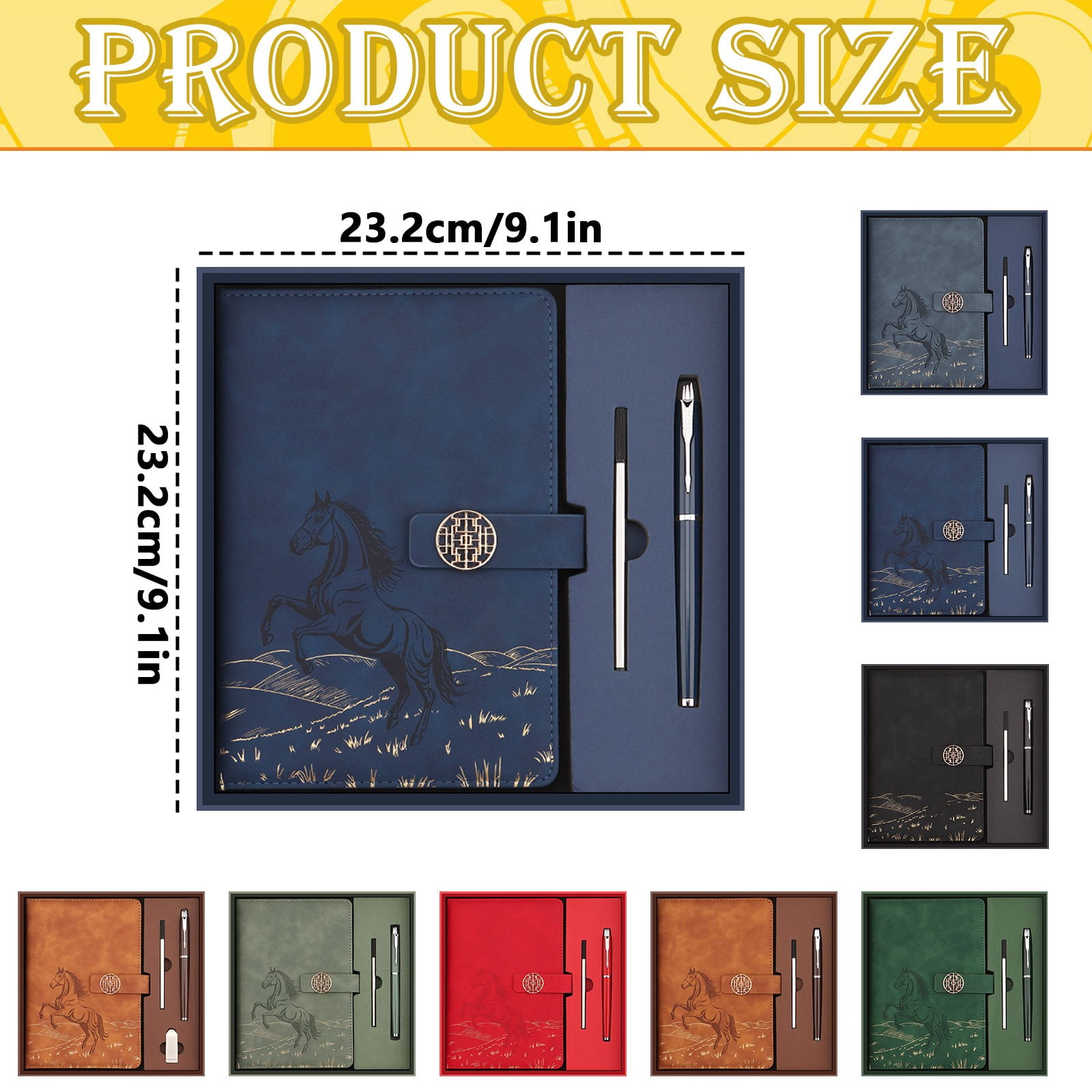 CSSJKYJ A5 Lined Leather Journal Notebook with Pen Set,9x9inch Vintage Hardcover Diary A5 Notebook with Magnetic Closure, Classic Business Gift Box Bag Set for Christmas Birthday(Dark Blue）
