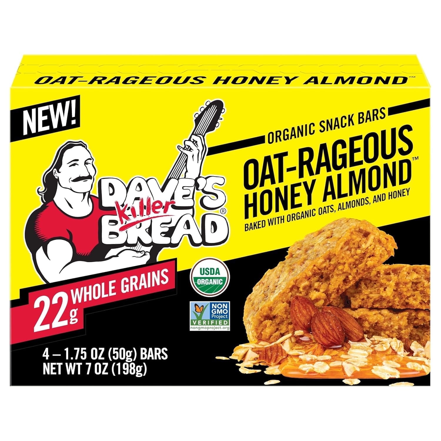 Dave's Killer Bread Oat-Rageous Honey Almond Organic Snack Bars, 4 Individually Wrapped Snack Bars