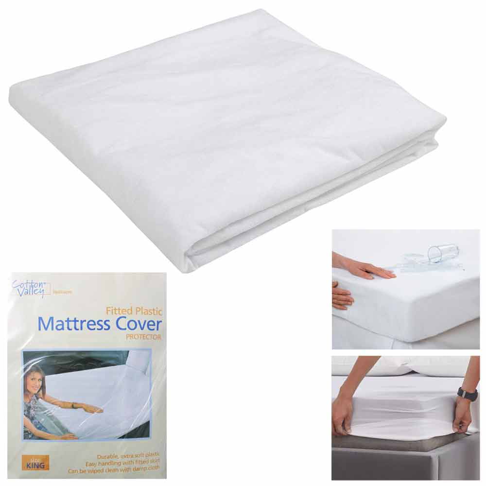 DOUBLE AND KING SIZE WATERPROOF VINYL FITTED MATTRESS PROTECTOR SHEET SINGLE 